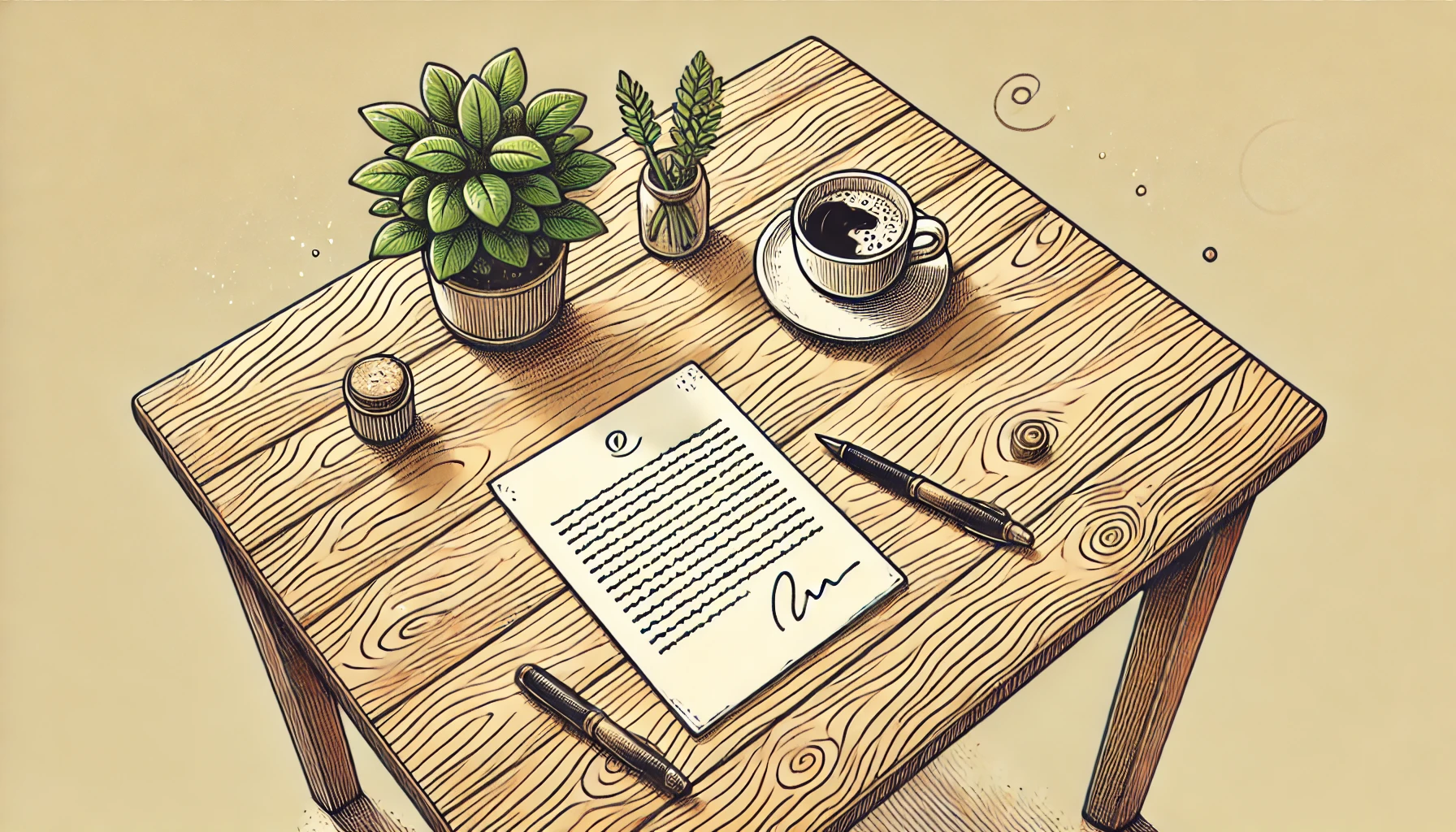 An image of a CV on a table next to a pen, plant and a cup of coffee