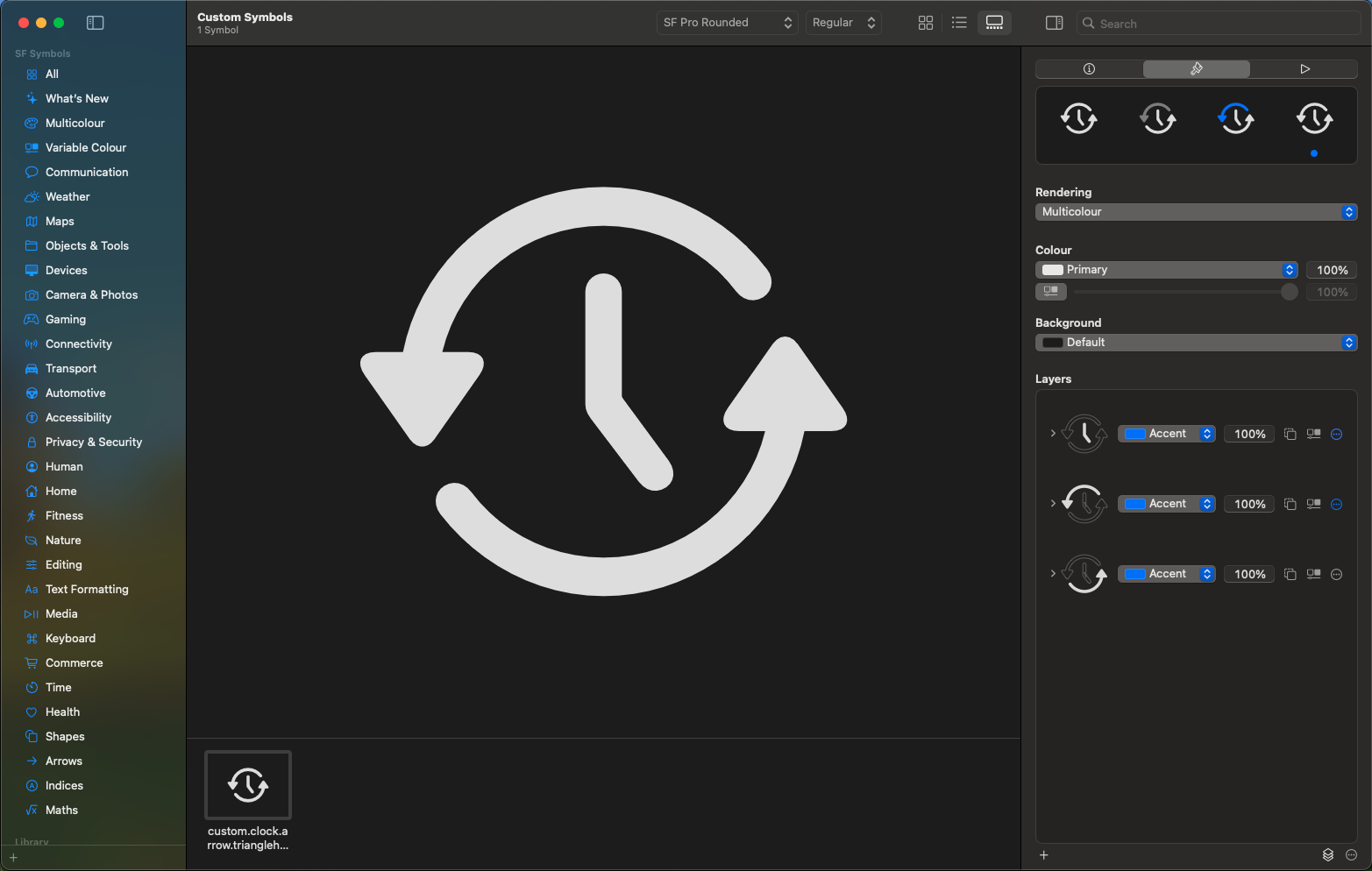 A screen shot showing the duplicated SF symbol with different paths selected within each layer